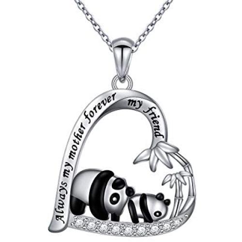 S925 Sterling Silver Cute Animal Panda Pendant Necklace for Women Teen Girls Penda Lover Gifts