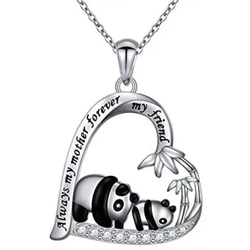 S925 Sterling Silver Cute Animal Panda Pendant Necklace for Women Teen Girls Penda Lover Gifts