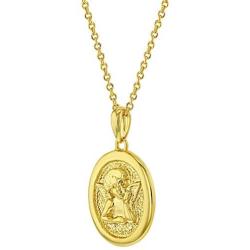 In Season Jewelry 18k Yellow Gold Plated Guardian Angel Religious Medal Pendant Necklace Kids 18''