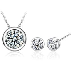 Vadugas AAA Zircons Pendant Silver Necklace and Studs Jewelry Sets - Antiallergic