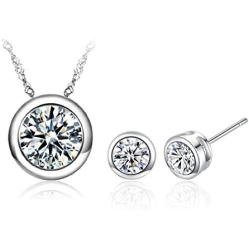 Vadugas AAA Zircons Pendant Silver Necklace and Studs Jewelry Sets - Antiallergic