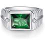 BONLAVIE Mens Wedding Engagement Rings Emerald Cut 8x10mm Created Black Onyx Green Emerald White Cubic Zirconia 925 Sterling Silver 11mm Bands Size 6-12
