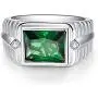 BONLAVIE Mens Wedding Engagement Rings Emerald Cut 8x10mm Created Black Onyx Green Emerald White Cubic Zirconia 925 Sterling Silver 11mm Bands Size 6-12