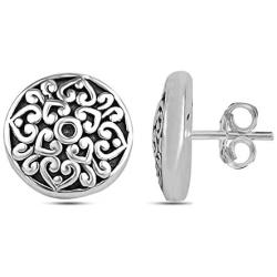 LeCalla Sterling Silver Jewelry Light Weight Antique Round Large Filigree Cut Stud Earring for Women