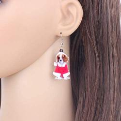 NEWEI Acrylic Cute Christmas Cavalier King Charles Spaniel Dog Earrings Dangle Drop for Women Girls Gift Charms Fashion Jewelry