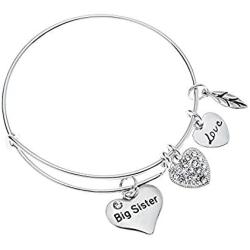 Infinity Collection Big Sister Bangle Bracelet for Women- Sister Jewelry- Big Sister Charm Bangle Bracelet, Big Sister Gifts for Women