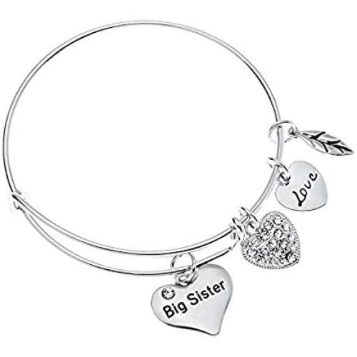 Infinity Collection Big Sister Bangle Bracelet for Women- Sister Jewelry- Big Sister Charm Bangle Bracelet, Big Sister Gifts for Women