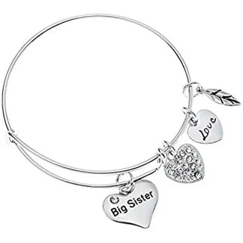 Infinity Collection Big Sister Bangle Bracelet for Women- Sister Jewelry- Big Sister Charm Bangle Bracelet, Big Sister Gifts for Women
