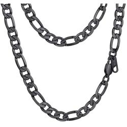 PROSTEEL 316L Stainless Steel Figaro Chain Necklace for Men/Women, Black/18K Real Gold Plated, 4mm to 13mm, 14inch to 30inch, Come Gift Box