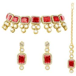 Aheli Ethnic Faux Blue Kundan Necklace Earrings Maang Tikka Indian Bollywood Jewellery Set for Women