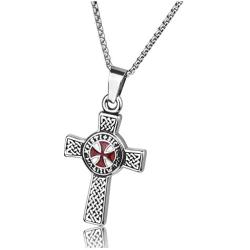 Zysta Stainless Steel Knights Templar Cross Sturdy Women Mens Pendant Necklace with 24 inches Chain Link