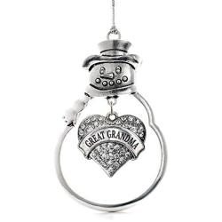 Inspired Silver - Great Grandma Charm Ornament - Silver Pave Heart Charm Snowman Ornament with Cubic Zirconia Jewelry