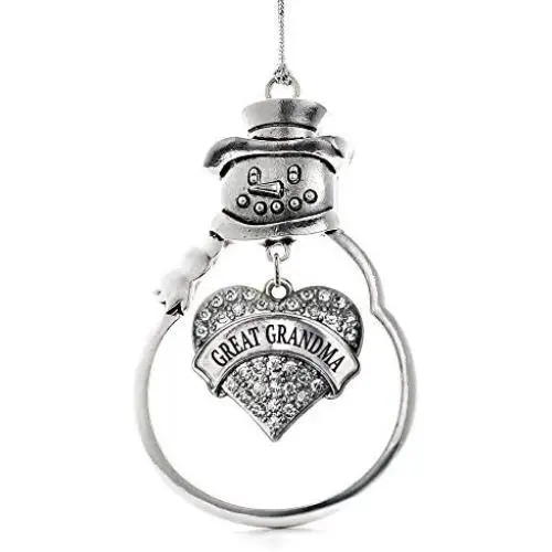 Inspired Silver - Great Grandma Charm Ornament - Silver Pave Heart Charm Snowman Ornament with Cubic Zirconia Jewelry Inspired Silver - Great Grandma Charm Ornament - Silver Pave Heart Charm Snowman Ornament with Cubic Zirconia Jewelry
