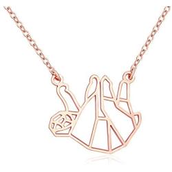 MANZHEN Gold Silver Geometric Origami Sloth Charm Pendant Necklace Cute Animal Necklace