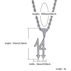 JINAO Micropave Simulated Diamond Iced Out 14 Pendant Necklace with 24 Stainless Steel Rope Chain