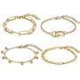 SOFTONES Boho Plated Gold Layered Bracelets for Women Girls Open Cuff Chain Bracelets Sets Jewelry,Adjustable Size