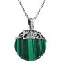 AeraVida Daisy Vines Adorned Malachite Disc .925 Sterling Silver Pendant Necklace