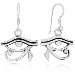 925 Sterling Silver Egypt Egyptian Udjat Eye of Ra Horus Dangle Earrings