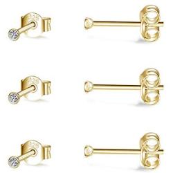 Sterling Silver Stud Earrings for Women Men Girls- 3 Pairs of Tiny Round Cubic Zirconia Earrings CZ Small Cartilage Tragus Earrings(2mm/3mm/4mm)