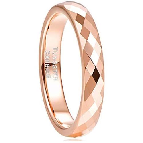 Greenpod 4MM Tungsten Carbide Rings Faceted Edge Dome Polished Rose Gold/Black Wedding Band Comfort Fit for Women Size 5-12