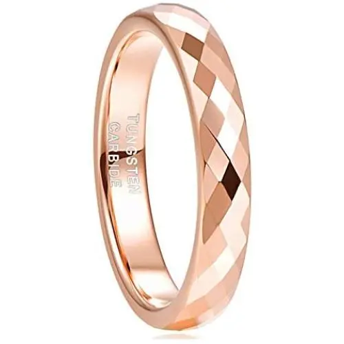 Greenpod 4MM Tungsten Carbide Rings Faceted Edge Dome Polished Rose Gold/Black Wedding Band Comfort Fit for Women Size 5-12 Greenpod 4MM Tungsten Carbide Rings Faceted Edge Dome Polished Rose Gold/Black Wedding Band Comfort Fit for Women Size 5-12