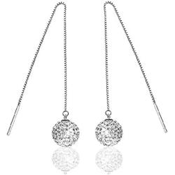 YAZILIND Drop Dangle Earrings Silver Crystal Ball Vintage Boho Women Long Chain Ear Line Retro Sparkling Statement Elegant Jewelry