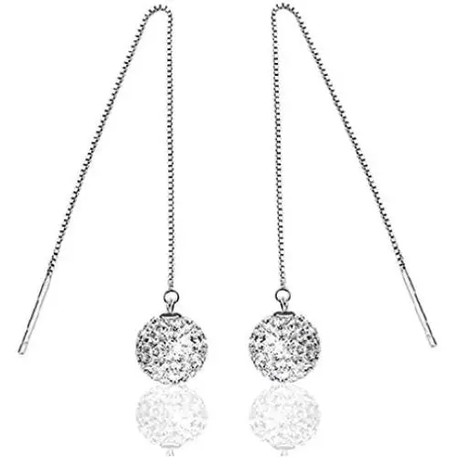YAZILIND Drop Dangle Earrings Silver Crystal Ball Vintage Boho Women Long Chain Ear Line Retro Sparkling Statement Elegant Jewelry