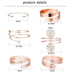 Besteel 6 Pieces Upper Arm Cuff Armband Bracelets Bangle for Women Coil Swirl Leaf Adjustable Arm Cuff Set