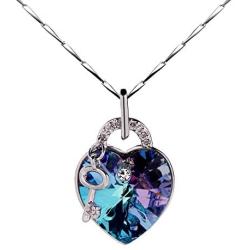 925 Sterling Silver Crystal Pendant Necklace for Women Waterdrop Teardrop Love Heart Pear Shaped Bling Colorful Crystal Chain Jewelry for Ladies Girls Birthday Gift