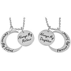 Mom & Daughter Necklace Set for 2 - Always My Mother/Daughter Forever My Friend Unique Mom/Daughter Matching Moon Pendant Necklaces, Jewelry Gifts for Best Mom Ever