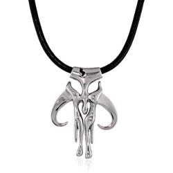 Star Wars Jewelry Unisex Mandalorian Symbol Stainless Steel Leather Cord Pendant Necklace, 20''