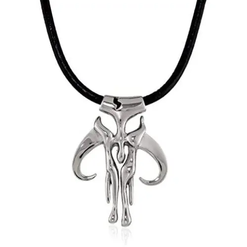 Star Wars Jewelry Unisex Mandalorian Symbol Stainless Steel Leather Cord Pendant Necklace, 20'' Star Wars Jewelry Unisex Mandalorian Symbol Stainless Steel Leather Cord Pendant Necklace, 20''