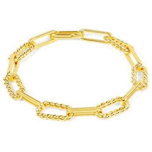 CLASSYZINT Gold Chain Cuban Link Bracelet for Men Women, Coin Pendant Anklet, Paperclip Oval Chain Bracelet Gold Plated