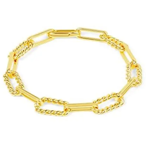 CLASSYZINT Gold Chain Cuban Link Bracelet for Men Women, Coin Pendant Anklet, Paperclip Oval Chain Bracelet Gold Plated