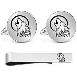 Kooer Personalized Engraved Moon Wolf Cuff Links Tie Bar Set Wedding Cufflinks Jewelry Gift for Men