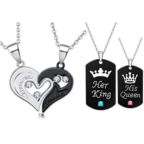 Couple Necklace Pendant Yin Yang Love Heart CZ Puzzle Matching Couple Gift for Him and Her Couple Necklace Pendant Yin Yang Love Heart CZ Puzzle Matching Couple Gift for Him and Her
