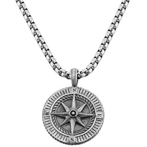 MyNameNecklace Personalized Mens Engraved Compass Pendant Necklace in Silver 925-Customized Christmas Men Jewelry Gift for Him Man Boyfriend Husband Christmas