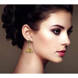 Saissa Gold Tone Oxidised Metal Bollywood Lightweight Small Jhumka Boho Earrings Indian Jewelry for Women