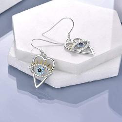 Evil Eye Earrings Sterling Silver Heart Evil Eye Dangle Earrings Cubic Zirconia Evil Eye Jewelry Gifts for Women Wife