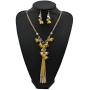 Bocar Long 2 Layer Chain Unique Flower Pendant Tassels Necklace Earrings Women Jewelry Set