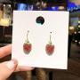 Cute Red Strawberry Dangle Earrings Sweet Fruit 3D Strawberry Drop Earrings for Woman Girl Teens