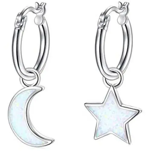 Star and Moon Friendship Earrings Created Opal Hoop Drop Dangle Earrings 925 Sterling Silver Star Moon Fans Best Christmas Birthday Gifts Star and Moon Friendship Earrings Created Opal Hoop Drop Dangle Earrings 925 Sterling Silver Star Moon Fans Best Christmas Birthday Gifts