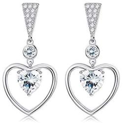 Kesaplan Double Heart Austria Crystal Drop Earrings 18K White Gold Eternal Love Heart Dangle Earrings for Women Birthday Anniversary Jewelry Gifts with Gift Box