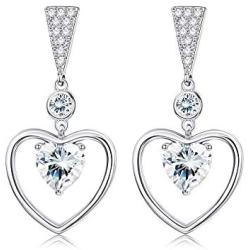 Kesaplan Double Heart Austria Crystal Drop Earrings 18K White Gold Eternal Love Heart Dangle Earrings for Women Birthday Anniversary Jewelry Gifts with Gift Box