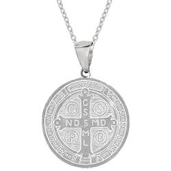 Ritastephens Sterling Silver San Benito St Saint Benedict Medallion Medal Pendant Necklace (3 sizes)