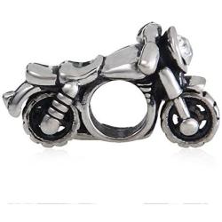 Motorcycle Charm - Authentic 925 Sterling Silver CZ Stone Beads - Fit DIY Charms