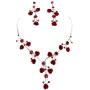 Faceted Metal Rose & Crystal Rhinestone Necklace & Earring set for Bridal, prom (Red)