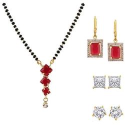 Efulgenz Fashion Jewelry Set of Indian CZ Mangalsutra Pendant Necklace Stud & Hoop Earrings