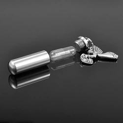 HooAMI Angel Wing Charm & Cylinder Memorial Urn Necklace Stainless Steel Cremation Jewelry