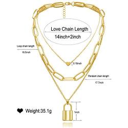Dcfywl731 Punk Gold Layered Lock Necklace for Women 14K Gold Plated Paperclip Chain Link Necklace Padlock Pendent Necklace for Girls Punk Chunky Jewelry